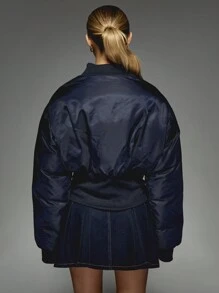 MISSGUIDED Kurtka typu bomber premium z zamkiem błyskawicznym z przodu, prążkowane wykończenie, jesień zima, styl uniwersytecki, ocieplana, odzież uliczna, moda - Królewski Niebieski - Zobacz 2