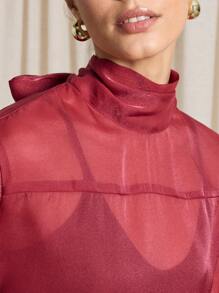 AiiRZ 波西米亚风透明荷叶边衬衫，配领带和喇叭形长袖 - 紅色 - 查看 5