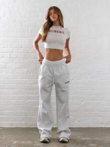 Musera Sport 标语阔腿运动裤，适合度假、机场休闲、夏季穿着，可爱百搭，也适合板式网球、网球、匹克球等运动，秋季、返校季等场合。 - 灰色 - 查看 1