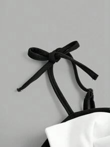 SHEIN Tween Girls Rochie elegantă, casual, fără mâneci, cu fundă decorativă, cu volane și rochie plină, potrivită pentru acasă, ieșire, petrecere, primăvară/vară/toamnă/iarnă, rochie prințesă, rochie neagră mică, Ziua Îndrăgostiților