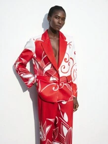 Maija White Floral Printed Red Women Blazer Jacket, Suitable For Spring/Summer Holidays,Festival - Red - View 6