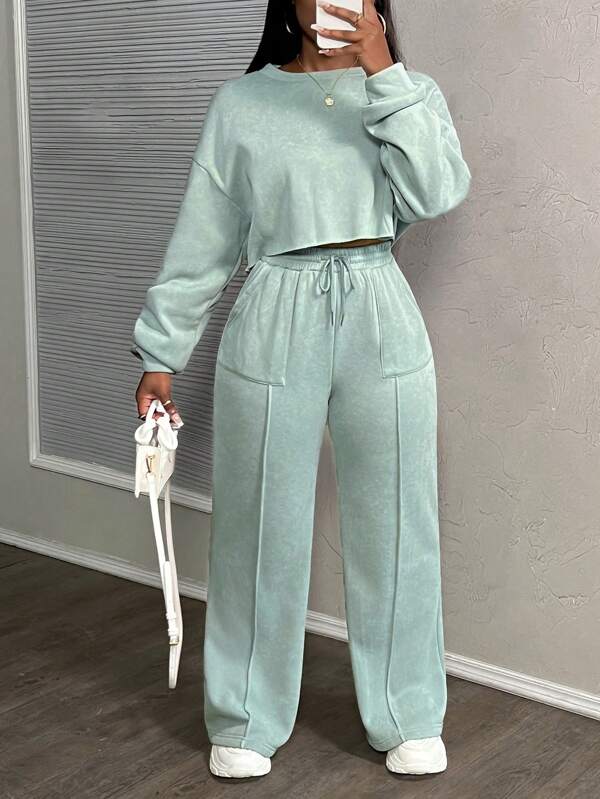 Slaydiva Women 2 Pieces Casual Street Style Loose Fit Sports Outfit, Spring/Summer