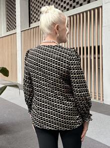 Miaspire Women's V-Neck Long Sleeve Light Geometric Print Blouse, For Party Occasion