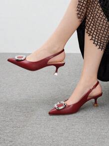 CUCCOO BIZCHIC Stilettos à boucle argentée à bout pointu sexy rouge pour les banquets et soirées de la Saint-Valentin - Rouge Casaque - Voir 4