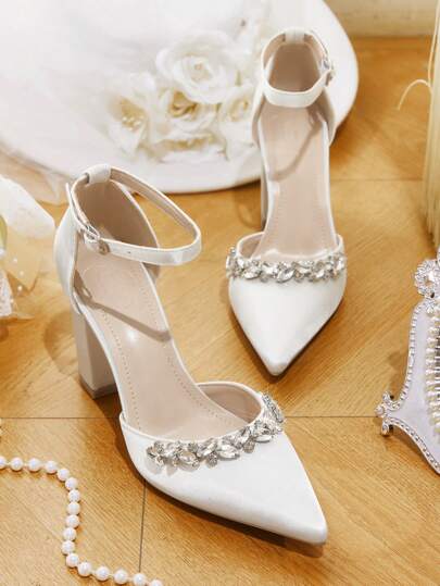 CUCCOO HITCHD Women's Summer New V-Cut White Low Vamp Crossed Tie Elegant Pointed Toe Ankle Strap Buckle PU Leather Glossy Casual Wedding Bride Shoes Fall Shoes