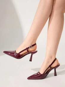 CUCCOO CHICEST 时尚女士高跟鞋，带仿珍珠和蝴蝶结装饰，舒适百搭，洛丽塔风格，情人节 - 酒紅色 - 查看 3