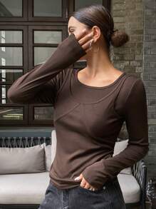 DAZY Women's Solid Color Mock Neck Long Sleeve Casual T-Shirt