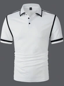 Manfinity Mode Men's Color Block Front Button Casual Short Sleeve Polo Formal Shirt, Ceremony - White - View 3