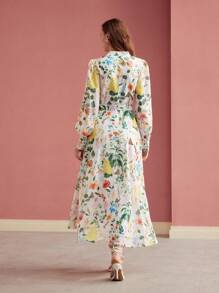 MOTF PREMIUM VESTIDO FLUIDO CON ESTAMPADO FLORAL, ATUENDO PARA EL DÍA DE SAN VALENTÍN, PRIMAVERA/VERANO - Multicolor - Ver 7