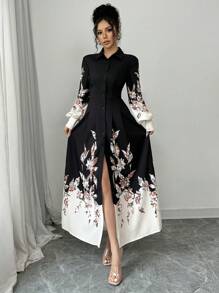 Elenzga Women's 2024 Full Pattern Print Long Dress Maxi Women Outfit