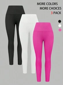 SHEIN LUNE Women's Solid Color High Waist Leggings - Multicolor - View 1