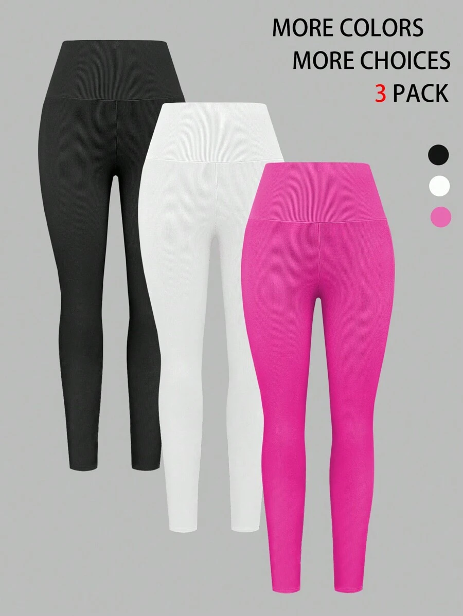 SHEIN LUNE Women's Solid Color High Waist Leggings - Multicolor - View 1