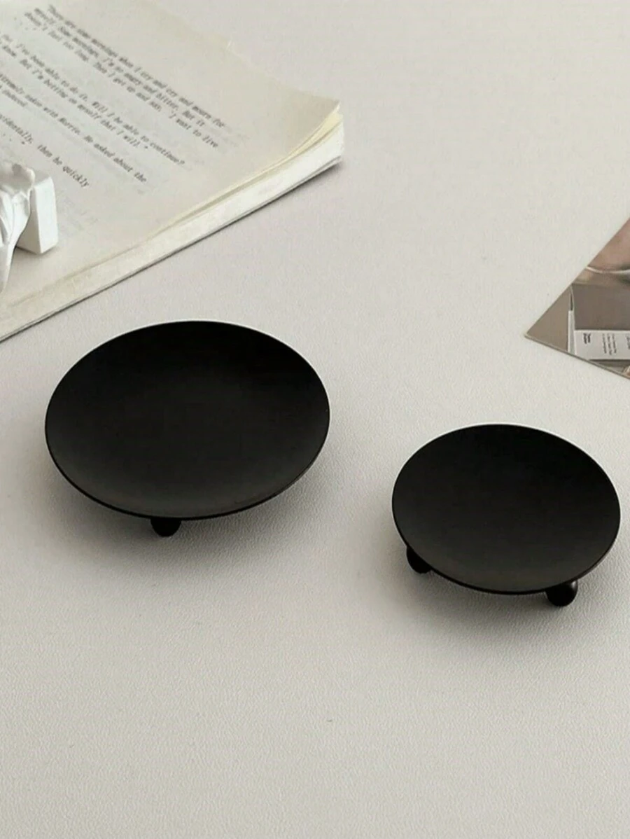 Nordic Minimalist Iron Round Candle Holder Set (S & M Size) Rustic Scandi Floating Candle Stand For Table Centerpiece Versatile Decor For Wedding, Christmas, Autumn, Winter Holidays Farmhouse, Restaurant, Mantel Shelf Styling Essential - Halloween, Thanksgiving, Cozy Festive Ambiance (Matte Black, 0.6x2.7in & 3.9x0.6in)