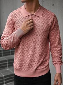 Manfinity Homme Men's Plain Front Button Long Sleeve Casual Knitted Sweater - Red - View 6