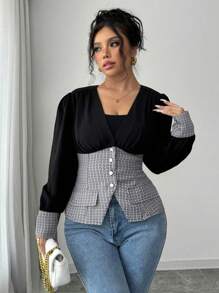 SHEIN Clasi Plus Size Women Woven Regular Autumn Shirt