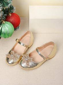 1 Paar modische Blumenmädchen Partyschuhe für Kinder - Gold - Übersicht 6