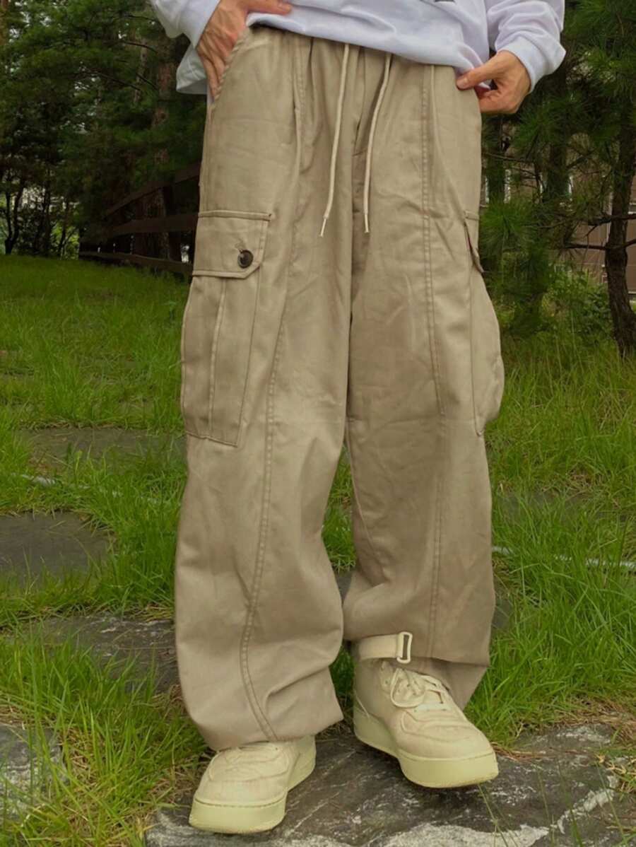 DAZY Men's Elastic Waist Drawstring Straight Leg Work Pants,Fall Clothes - Khaki - View 1