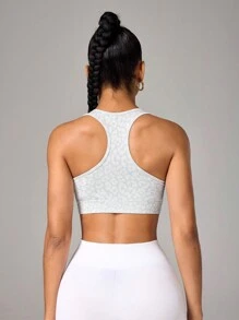 Easithlete 1pc Women Leopard Print Round Neck Sports Bra - Multicolor - View 7