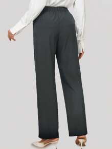 TaskEZ Women's Straight Loose Pocket Scrub Uniform Pants - Grey - View 2
