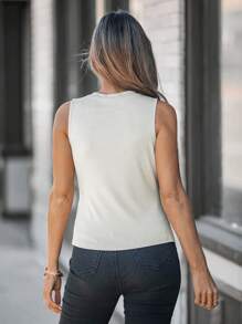 SHEIN LUNE Camiseta sin mangas casual y ajustada para mujeres, en beige