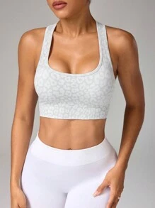 Easithlete 1pc Women Leopard Print Round Neck Sports Bra - Multicolor - View 4