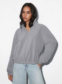 SHEIN Unity 1pc Women's Casual Versatile All-Match Minimalist Comfortable Zip Front Long Sleeve Sweatshirt, Autumn/Winter Pullover Fall - Multicolor - View 7
