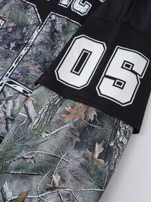 ROMWE MEN Street Life 2 pièces Sweat-shirt à capuche et pantalon de survêtement imprimé lettres automne pour hommes, ensemble décontracté - Militaire verte - Voir 4