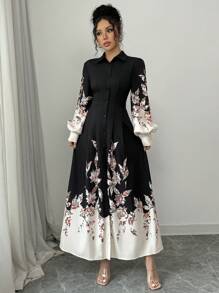 Elenzga Women's 2024 Full Pattern Print Long Dress Maxi Women Outfit