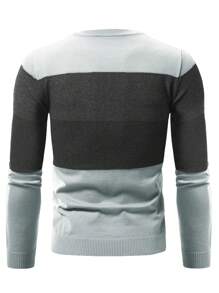 Manfinity Homme Jersey casual de cuello redondo con bloqueo de color de manga larga para hombre, para otoño/invierno - Gris - Ver 2