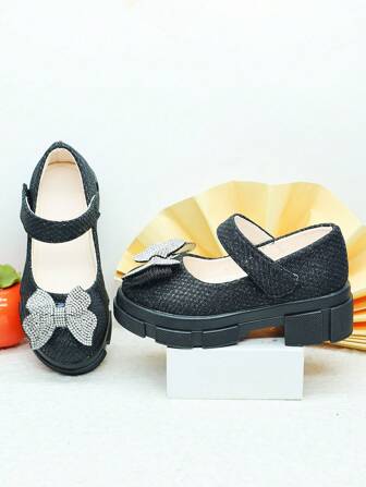 网状闪光条纹蝴蝶结水钻优雅百搭高跟鞋，适合晚会、婚礼、学校、通勤，时尚女孩