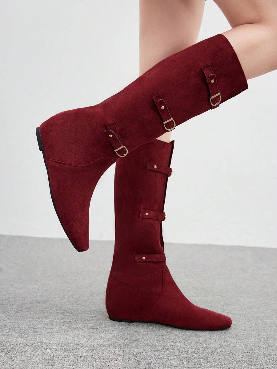 CUCCOO BIZCHIC Classic Black Hidden Wedge Ankle Boots Wrinkled Design 