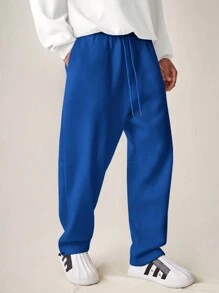 Manfinity VCAY Men's Casual Solid Color Letter Print Drawstring Waist Sweatpants - Blue - View 6