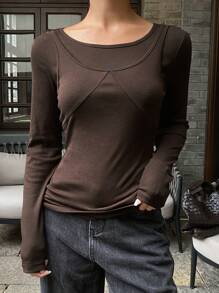 DAZY Women's Solid Color Mock Neck Long Sleeve Casual T-Shirt
