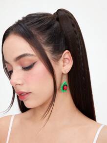 ROMWE 1 对 Kawaii Playful 3D 绿叶和瓢虫昆虫耳环