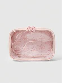 ROMWE Kawaii Cute Cartoon See-Through Combination Storage Bag, Square Portable Toiletry Pouch - Pink - View 1