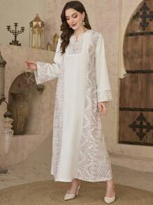 Al Najma Elegancki dubajski nadruk kontrastowy kolor arabski turecki długi szlafrok, odzież muzułmańska, skromny kaftan