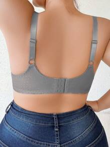 1pc Plus Size Wireless Thin-Cup Bra, Suitable For Wedding Season - Grey - View 2