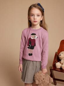 PrepCrw Girls Casual Animal Print Sweater, Autumn/Winter - Pink - View 4