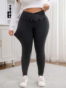 SHEIN LUNE 加大码女式雪花交叉腰线修身紧身裤，度假女士，西装女士，机场女士，春夏