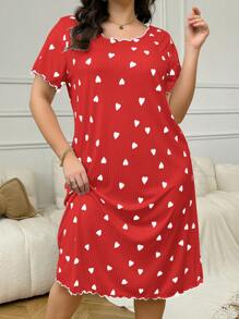 大码休闲心形印花短袖睡袍，Moo Moo 睡裙 - 彩色 - 查看 3