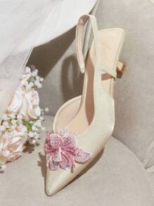 CUCCOO HITCHD Women's Black Stiletto High Heels, Sexy For Date, Party, Banquet, With Silver Chain, Rhinestone, Gemstone, Open Back Design Spring Shoes Prom Heels For Christmas Elegant Shoes - Apricot - View 6