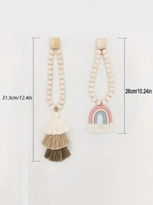 SHEIN 1pc Boho Curtain Tieback – Wooden Bead Magnetic Curtain Buckle With Three-Color Tassel, Punch-Free Curtain Strap & Holdback For Office, Bedroom, Living Room, Home Decor, Farmhouse, Aesthetic, Handmade, Vintage, Rustic, Coastal, Minimalist - Multicolor - View 3