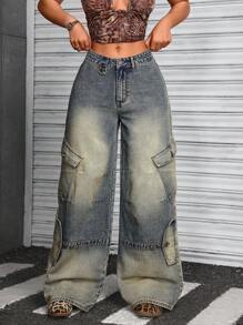 SHEIN ICON Jeans décontractés avec boutons et poches à l'avant, pour un port quotidien