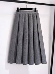 SHEIN LUNE Váy xếp ly đơn giản, thanh lịch, màu trơn cỡ lớn, mùa thu/đông - Xám - Xem 1