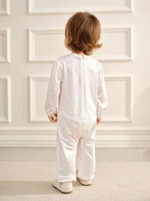 SHEIN Adorable Infant/Baby Girl Long Sleeve Print Jumpsuit, Winter - Pink - View 2