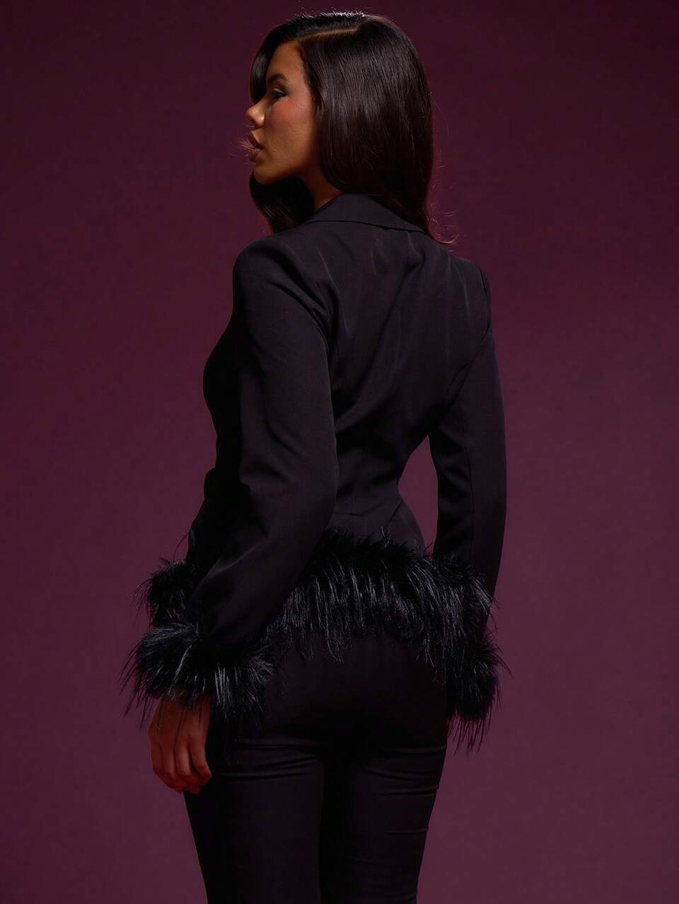 Furry Trim Tailored Blazer Elegant Business Casual Summer Spring Vacation Graduation Prom Wedding Guest Birthday Vacation