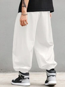 Claim Dot Pantalones jogger casuales de unicolor con cordón en la cintura, otoño - Blanco - Ver 2