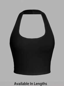 SHEIN Tall CURVE Top de tirantes ajustado estilo casual minimalista de unicolor con cuello de halter y talle corto para mujeres de talla grande, adecuado para el verano