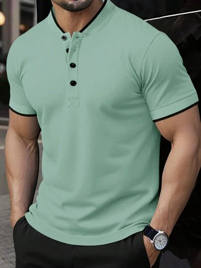 Manfinity Homme 男士纯色拼接前扣短袖休闲T恤