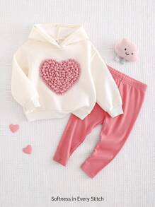 Cozy Pixies 2pcs/Set Baby Girl 3D Heart Hoodie Long Sleeve Sweatshirt And Elastic Waist Leggings Outfit - Multicolor - View 4